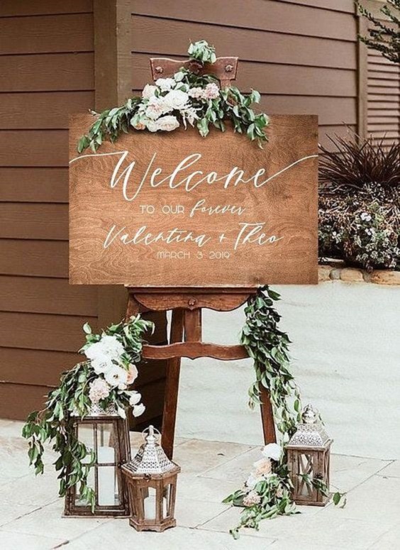 wooden welcome sign for january wedding colors 2022 green gold and brown
