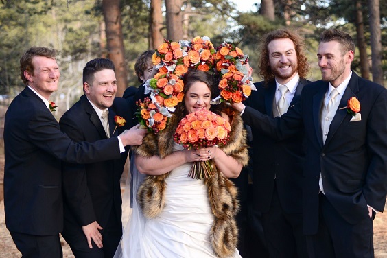 white bridal gown tangerine bouquets for february wedding colors 2022 black tangerine and brown colors