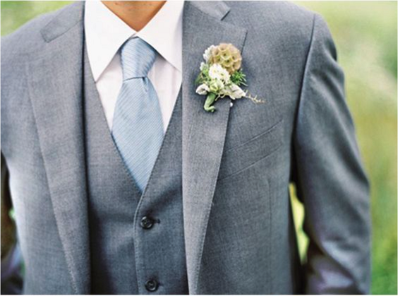 grey mens suit with blue tie for march wedding colors 2022 dusty blue white and blush