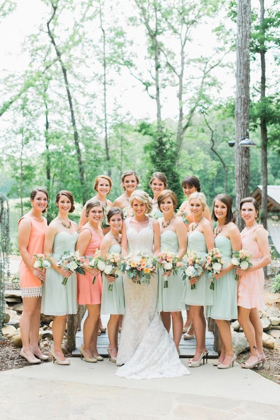 Mint green and peach bridesmaid dresses cheap