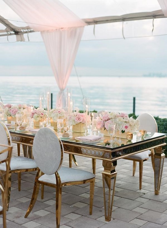 wedding chair with gold frame for April wedding colors 2022 light pink pale yellow and gold colors