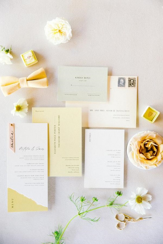 pale yellow wedding invites for April wedding colors 2022 pale yellow and white colors