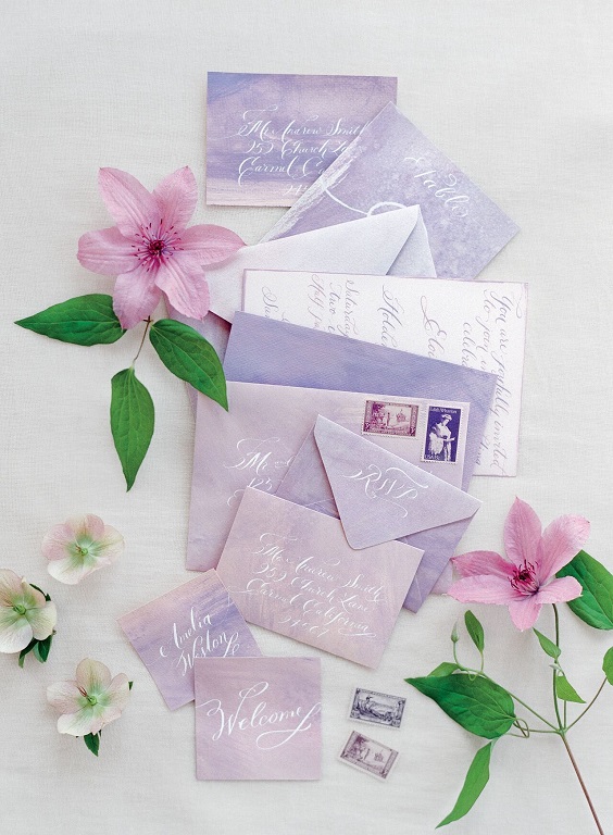 lavender wedding invites for April wedding colors 2022 light pink pale yellow and gold colors