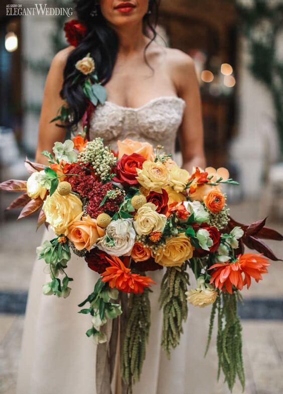 rust wedding bouquet for fall wedding colors 2022 rust and yellow