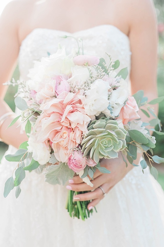 blush flower and sage greenery bouquets for summer wedding color 2022 blush and sage