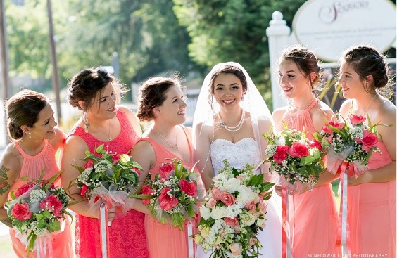 Coral and grey new arrivals bridesmaid dresses
