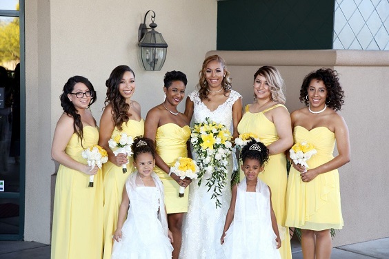 yellow bridesmaid dresses white bridal gown for summer wedding color 2022 yellow and silver colors