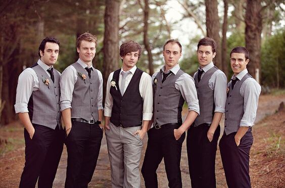 Groom and groomsmen for grey, black and white wedding