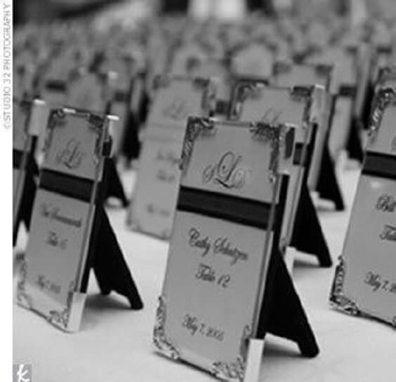 Wedding place cards for grey, black and white wedding