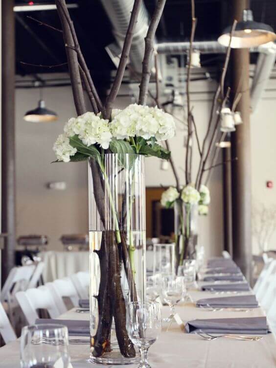 Wedding table decorations for grey, black and white wedding