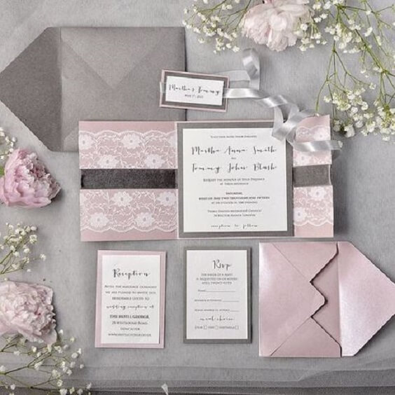 grey and pink invitation for winter wedding colors 2022 grey and pink