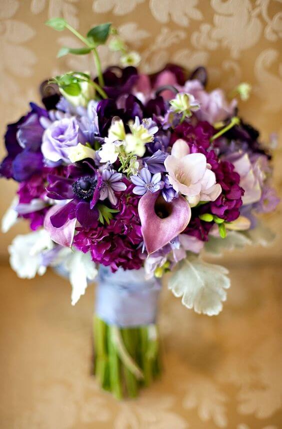 purple wedding bouquet for winter wedding colors 2022 silver and purple