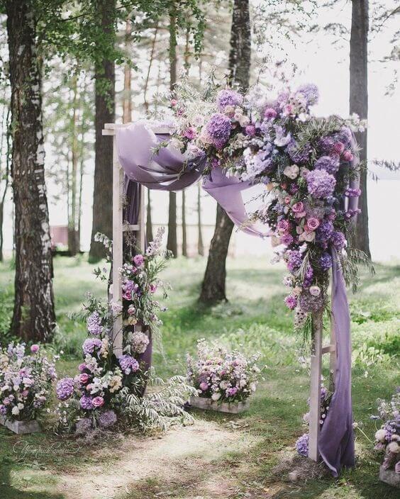 purple wedding ceremony arch for winter wedding colors 2022 silver and purple