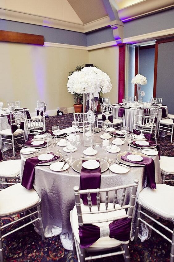 silver and purple table settings for winter wedding colors 2022 silver and purple