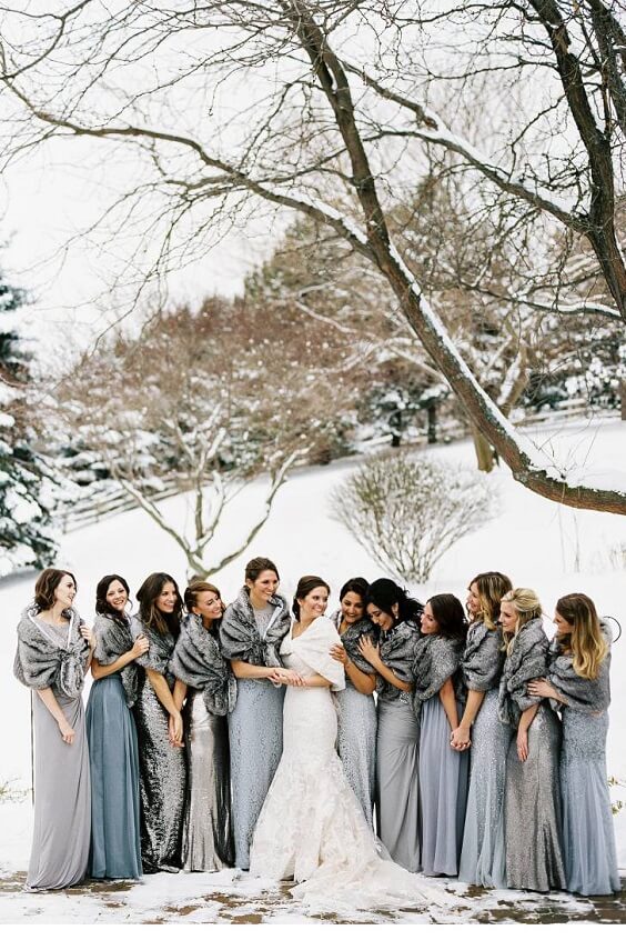 silver bridesmaid dresses for winter wedding colors 2022 silver and purple