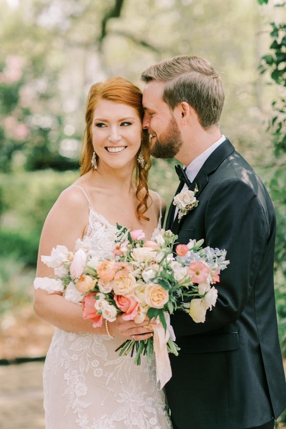 bridal bouquets with coral and yellow flowers for spring wedding colors 2022 light blue coral yellow colors