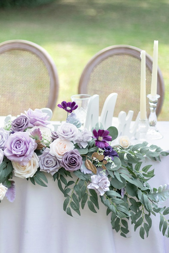 table and centerpieces for august wedding colors 2022 lavender and sage green