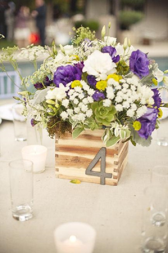table number with flowers for august wedding colors 2022 yellow and lilac
