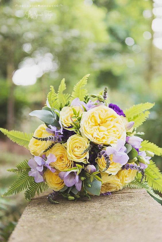 wedding bouquet for august wedding colors 2022 yellow and lilac