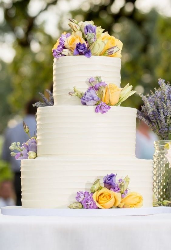 wedding cake for august wedding colors 2022 yellow and lilac