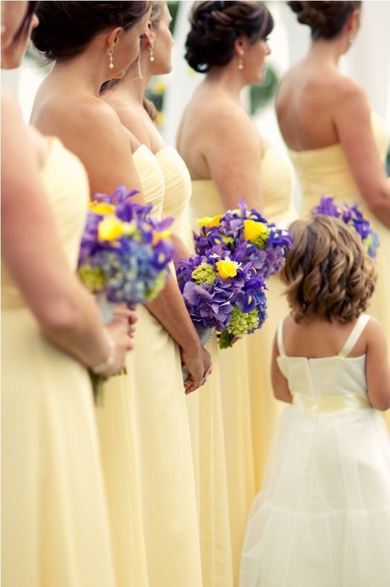 yellow bridesmaid dresses and lilac bouquets for august wedding colors 2022 yellow and lilac