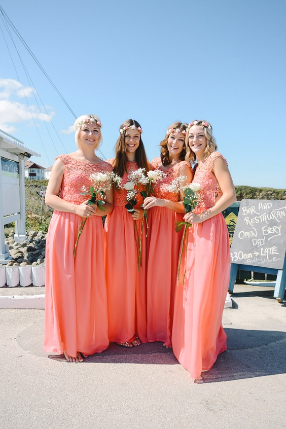 Coral orange bridesmaid dresses top
