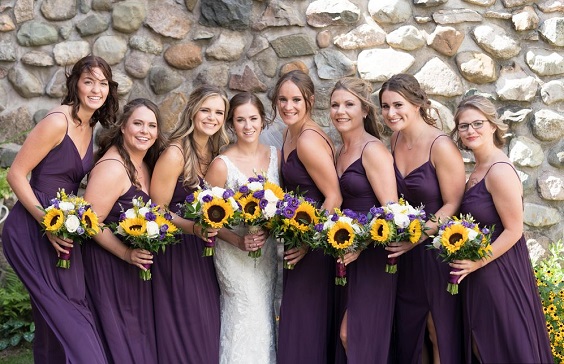 purple bridesmaid dresses white bridal gown for fall wedding colors 2023 purple and yellow