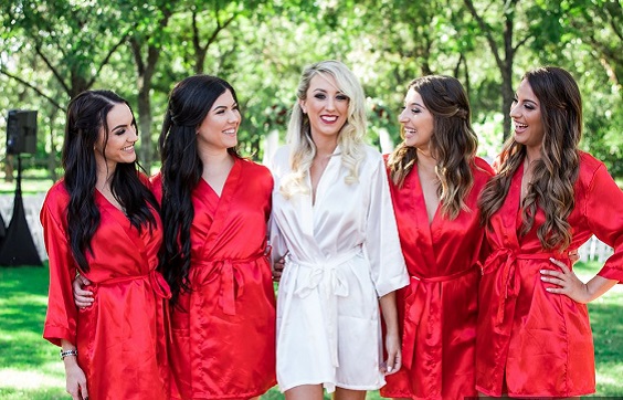red bridesmaid robes white bridal robes for fall wedding colors 2023 red and yellow