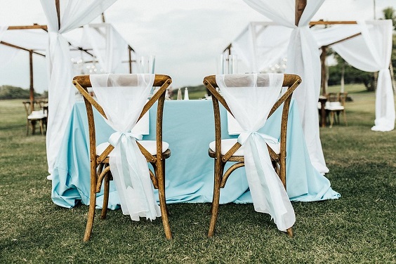 aqua tablecloth and chairs for summer wedding colors 2023 aqua and light pink