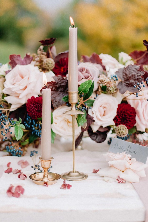 blush and burgundy centerpieces for summer wedding colors 2023 blush and burgundy