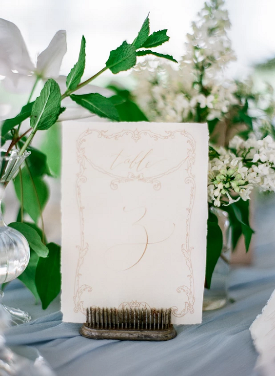 Wedding table numbers for Dusty blue, white and blush Spring Wedding 2023