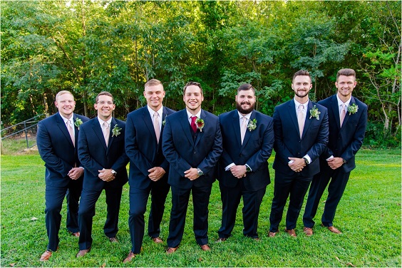 Groom and Groommen Attire for Burgundy, Navy blue and blush Spring Wedding 2023