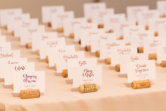 Place cards for Peach, grey and burgundy Spring Wedding 2023