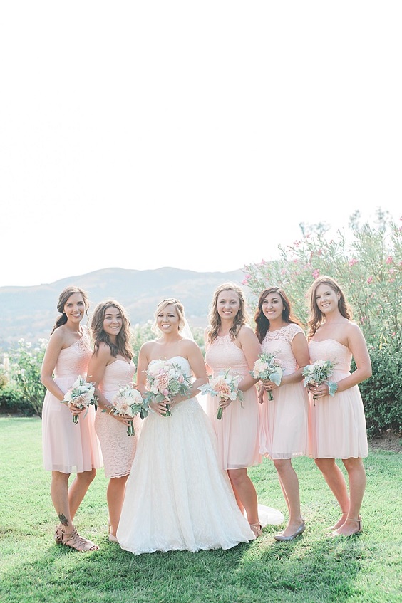 Sage green and shop pink bridesmaid dresses