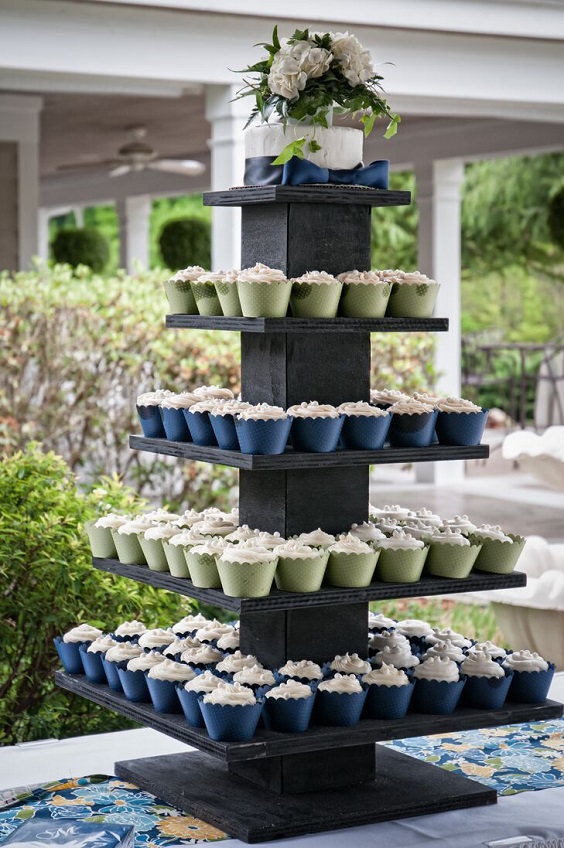 cupcaks with sage green and navy cake holders for sage green wedding colors 2023 sage green and navy