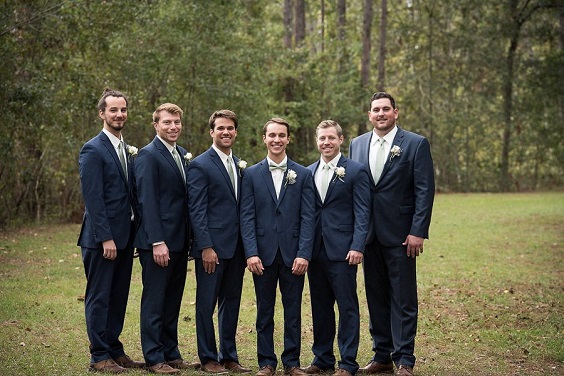 navy men's suits with sage green ties and bowties for sage green wedding colors 2023 sage green and navy