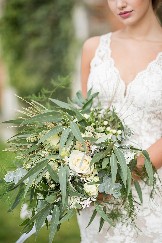 sage greenery bridal bouquet for sage green wedding colors 2023 sage green and gold