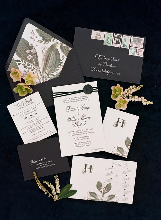 Wedding cards for Black and Emerald Green Wedding Color Theme 2023