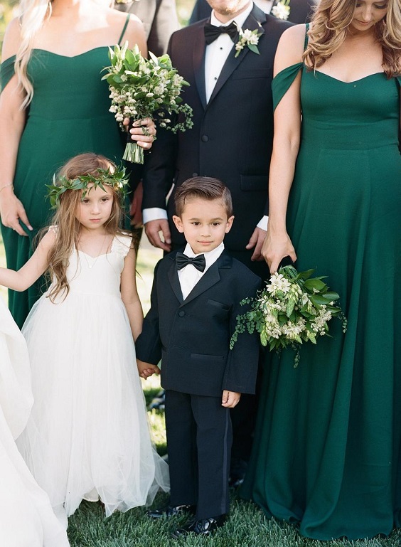 Wedding Party Wearing for Black and Emerald Green Wedding Color Theme 2023