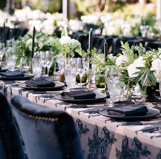 Wedding table decorations for Black and Emerald Green Wedding Color Theme 2023