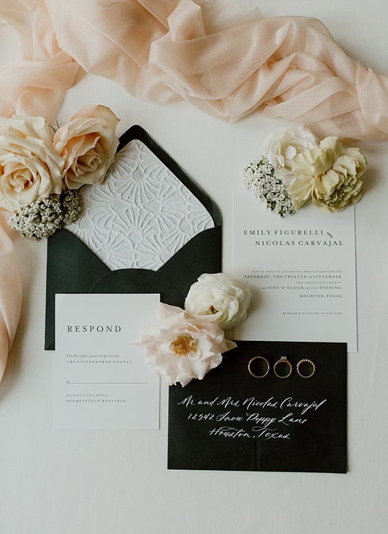 Wedding cards for Black and Champagne Wedding Color Theme 2023