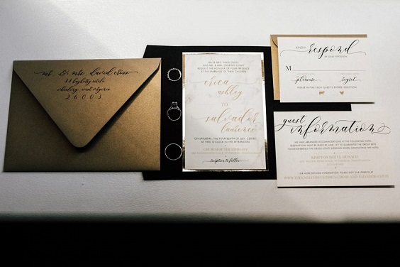 Wedding invitations for Black and Gold Wedding Color Theme 2023