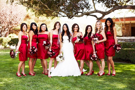 white bridal gown red bridesmaid dresses for red and black wedding colors red black and grey
