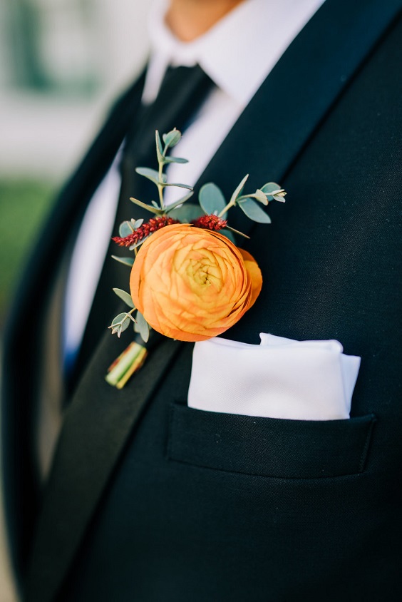 Burnt Corsage for Emerald Green and Burnt Orange Wedding Color Combos 2023