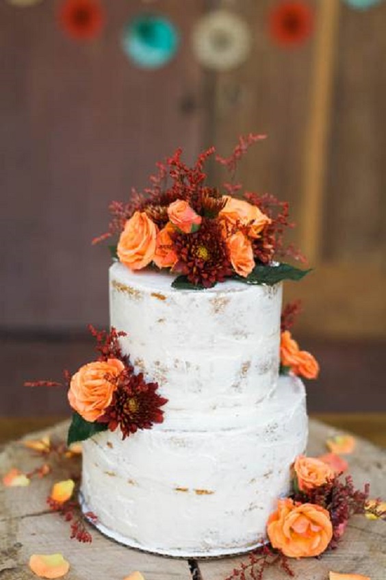 Wedding cakes with burnt orange flowers for Emerald Green and Burnt Orange Wedding Color Combos 2023