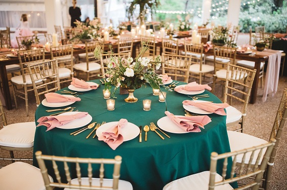 Wedding Table Decorations for Emerald Green and Dusty Rose Wedding Color Combos 2023