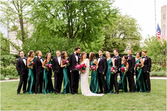 Wedding Party Wearing for Emerald Green and Fuchsia Wedding Color Combos 2023 Bouquets