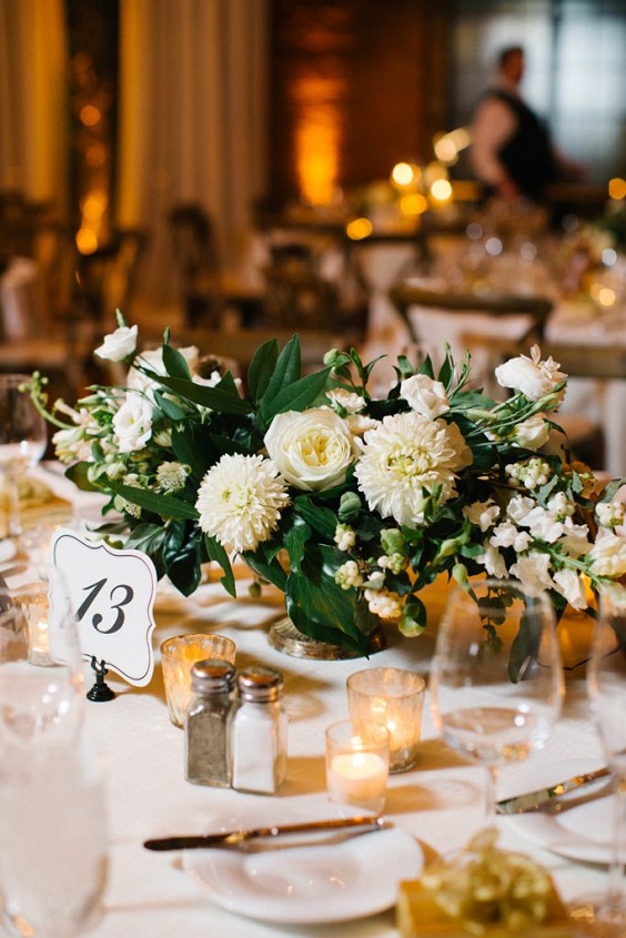White Table Cloth, Greenery Centerpieces for Emerald Green, White and Greenery Wedding Color Combos 2023