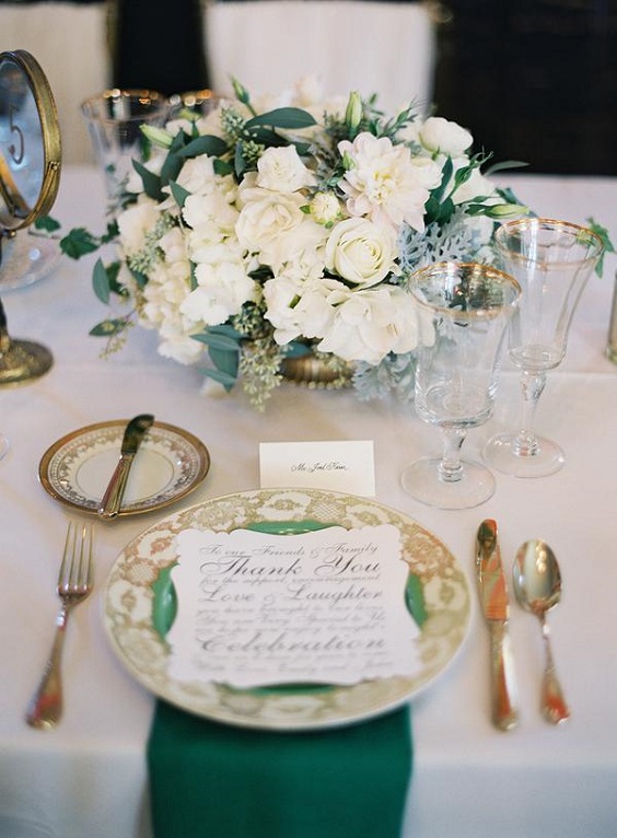 White Table Cloth Emerald Green Napkins for Emerald Green, Navy Blue and White Wedding Color Combos 2023