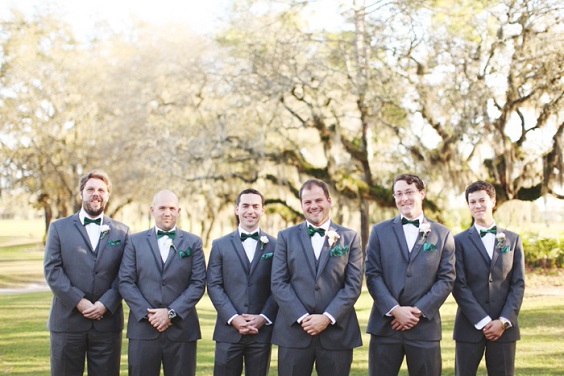 Grey Groom Groomsmen Suits for Emerald Green, Grey and Gold Wedding Color Combos 2023